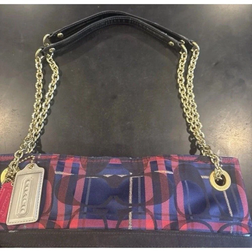 Coach Poppy Tartan Handbag with 3 Hang Tags Chain Handles Jewel Tone F15228 EUC